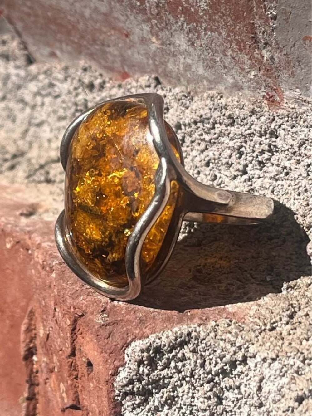 Vintage Baltic Amber Sterling statement ring ￼